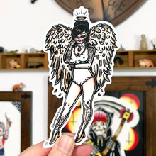 Load image into Gallery viewer, American traditional tattoo flash Angel Pinup watercolor sticker.
