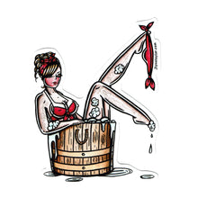 Load image into Gallery viewer, American traditional tattoo flash country barrel wash tub pinup watercolor sticker.