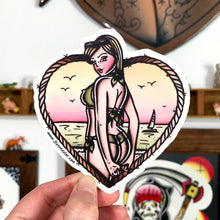 Load image into Gallery viewer, American Traditional tattoo flash beach bunny pinup sticker.