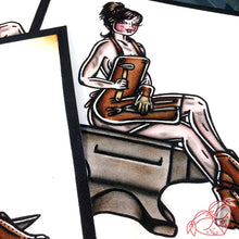 Load image into Gallery viewer, American Traditional tattoo style blacksmith pinup prints.