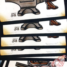 Load image into Gallery viewer, American Traditional tattoo style blacksmith pinup prints.