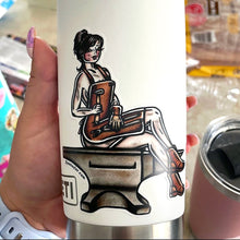 Load image into Gallery viewer, American traditional tattoo flash Blacksmith Pinup watercolor sticker.