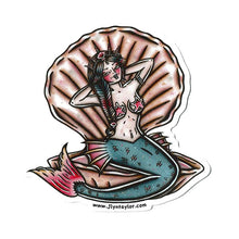 Load image into Gallery viewer, American Traditional tattoo flash Clamshell Mermaid pinup watercolor sticker.