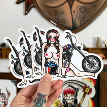 Load image into Gallery viewer, American traditional tattoo flash Easy Rider Chopper Pinup watercolor sticker.