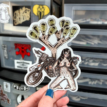 Load image into Gallery viewer, American traditional tattoo flash sexy KTM Enduro dirt bike pinup sticker.