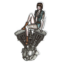 Load image into Gallery viewer, Tattoo flash style Harley Davidson evolution engine pinup sticker.