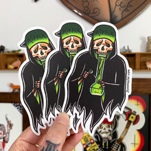 Load image into Gallery viewer, American Traditional tattoo flash 420 bong Grim Reaper watercolor sticker.