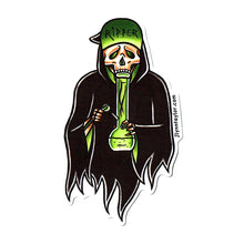 Load image into Gallery viewer, American Traditional tattoo flash 420 bong Grim Reaper watercolor sticker.