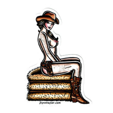 Load image into Gallery viewer, American traditional tattoo flash country Haystack cowgirl pinup watercolor sticker.