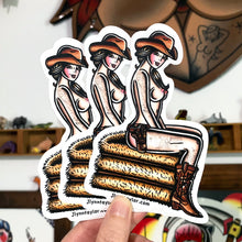 Load image into Gallery viewer, American traditional tattoo flash country Haystack cowgirl pinup watercolor sticker.