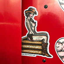 Load image into Gallery viewer, American traditional tattoo flash country Haystack cowgirl pinup watercolor sticker.
