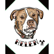 Load image into Gallery viewer, American traditional tattoo flash Pitbull dog Pet Portrait watercolor painting commission.