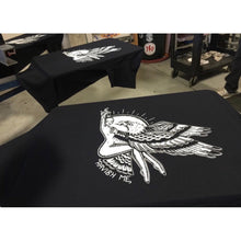 Load image into Gallery viewer, American Traditional Tattoo Flash Eagle and Pinup t-Shirt on screen-printing press.
