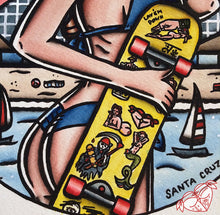 Load image into Gallery viewer, American Traditional tattoo style Santa Cruz skateboard pinup print.
