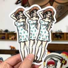 Load image into Gallery viewer, American Traditional tattoo flash sundress pinup watercolor sticker.