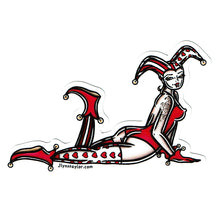 Load image into Gallery viewer, American traditional tattoo flash illustration Harlequin Jester Pinup watercolor sticker.