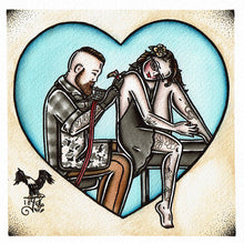 Load image into Gallery viewer, American Traditional tattoo flash Tattoo Couple commissioned watercolor painting.