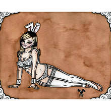 Load image into Gallery viewer, American Traditional tattoo flash Lingerie Bunny Pinup commissioned watercolor painting.