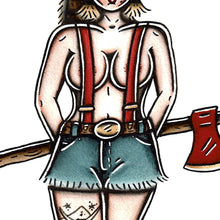 Load image into Gallery viewer, American Traditional tattoo flash Lumberjack Pinup watercolor painting.