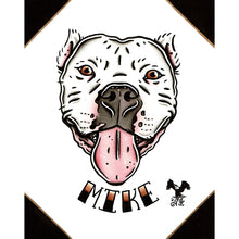 Load image into Gallery viewer, American traditional tattoo flash Pitbull Pet Portrait watercolor painting commission.