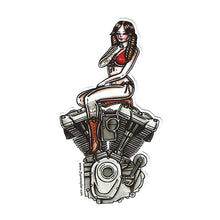 Load image into Gallery viewer, American Traditional tattoo flash illustration Harley Motorcycle Milwaukee-Eight Engine watercolor pinup sticker.