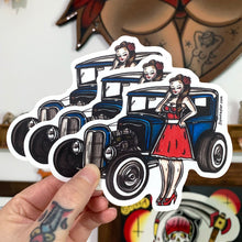 Load image into Gallery viewer, American traditional tattoo flash Ford Model A Pinup watercolor sticker.