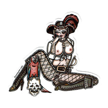 Load image into Gallery viewer, American traditional tattoo flash illustration Naughty Pirate Pinup watercolor sticker.