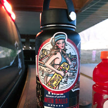 Load image into Gallery viewer, American traditional tattoo flash Santa Cruz Beach Boardwalk Skateboard Pinup watercolor sticker.
