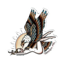 Load image into Gallery viewer, American traditional tattoo flash eagle and pinup watercolor sticker.