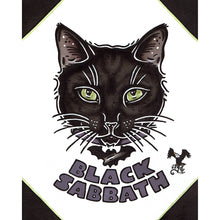 Load image into Gallery viewer, American traditional tattoo flash Black Sabbath cat Pet Portrait watercolor painting commission.