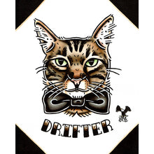 Load image into Gallery viewer, American traditional tattoo flash cat Pet Portrait watercolor painting commission.