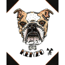 Load image into Gallery viewer, American traditional tattoo flash English Bulldog Pet Portrait watercolor painting commission.