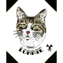 Load image into Gallery viewer, American traditional tattoo flash illustration cat Pet Portrait watercolor painting commission.