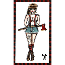 Load image into Gallery viewer, American Traditional tattoo flash Lumberjack Pinup watercolor painting.