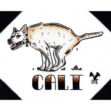 Load image into Gallery viewer, American traditional tattoo flash Pooping Shepherd Pet Portrait watercolor painting commission.