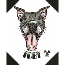 Load image into Gallery viewer, American traditional tattoo flash dog Pet Portrait watercolor painting commission.