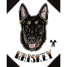 Load image into Gallery viewer, American traditional tattoo flash black and brown Shepherd dog Pet Portrait watercolor painting commission.