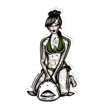Load image into Gallery viewer, American traditional tattoo flash Shark Fishing Pinup watercolor sticker.