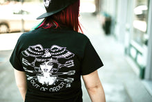 Load image into Gallery viewer, Female model wearing tattoo style lady head shirt.