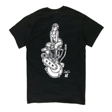 Load image into Gallery viewer, Tattoo style Harley single cylinder engine pinup tee shirt.