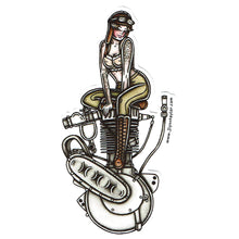 Load image into Gallery viewer, American Traditional tattoo flash sexy Harley Davidson motorcycle vintage single cylinder engine pinup sticker.