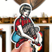 Load image into Gallery viewer, American Traditional tattoo flash Skinbyrd Pinup watercolor sticker.