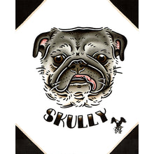 Load image into Gallery viewer, American traditional tattoo flash Pug dog Pet Portrait watercolor painting commission.