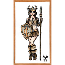 Load image into Gallery viewer, American Traditional tattoo flash Viking Pinup commissioned watercolor painting.