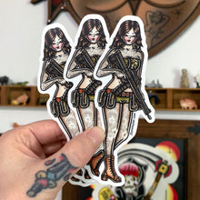 Load image into Gallery viewer, American traditional tattoo flash Tactical Rifle Pinup watercolor sticker.