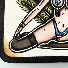 Load image into Gallery viewer, American traditional tattoo flash Burlesque Peacock Pinup coaster painting.