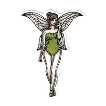Load image into Gallery viewer, American Traditional tattoo flash Tinkerbell Pinup watercolor sticker.