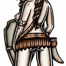 Load image into Gallery viewer, American Traditional tattoo flash Viking Pinup watercolor painting.