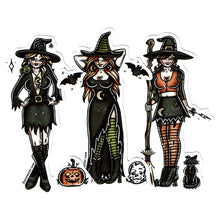 Load image into Gallery viewer, American traditional tattoo flash witch pinup sticker set.