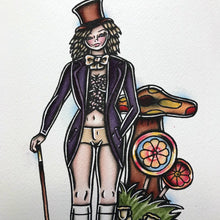 Load image into Gallery viewer, American Traditional tattoo flash sexy Willy Wonka pinup spitshade painting.